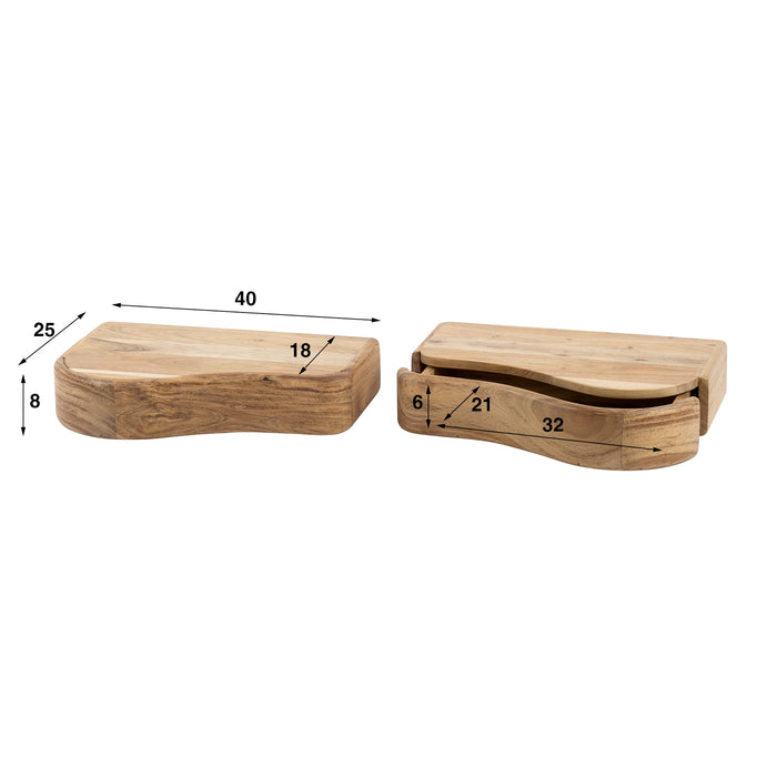 Giga Meubel - Zwevend Nachtkastje Organic Acacia Set van 2