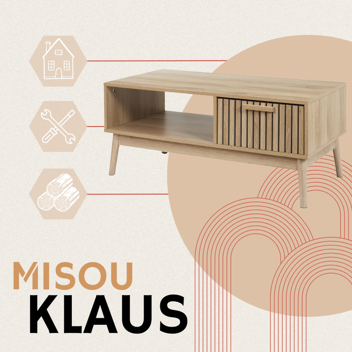 MISOU Klaus Salontafel met Lade Opbergruimte Koffietafel Tafel Hout...