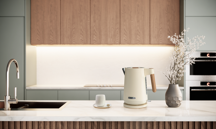 Bourgini Harmony Waterkoker 1.7L – RVS – Crème & Beukenhout