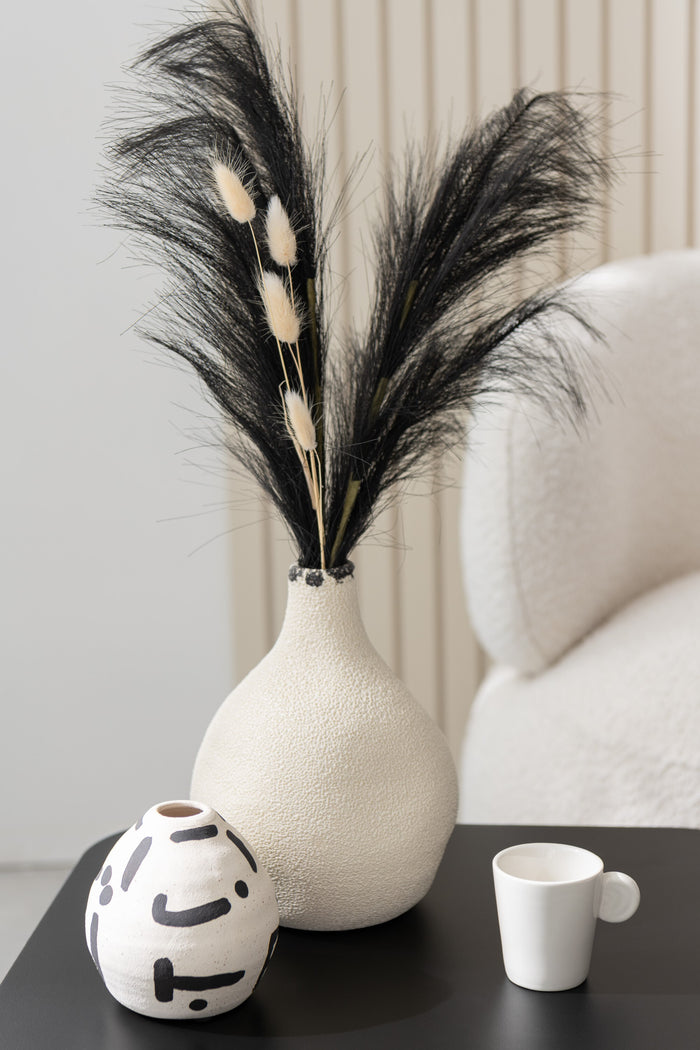 J-Line vaas Kira Rond - keramiek - wit|zwart - small - Ø 10 cm