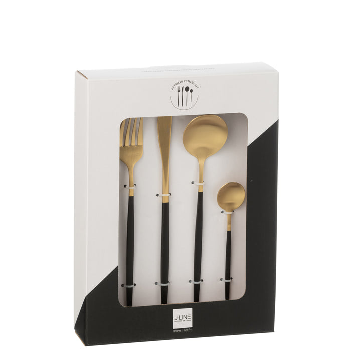 J-Line bestek - roestvrij staal - goud|zwart - box van 24 st