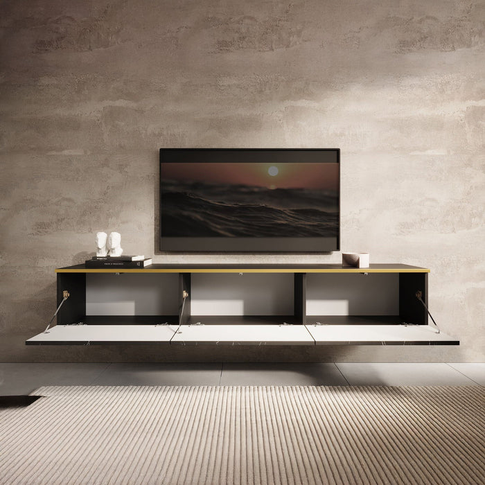 Meubella - TV-Meubel Orleans - Zwart marmerlook - 175 cm