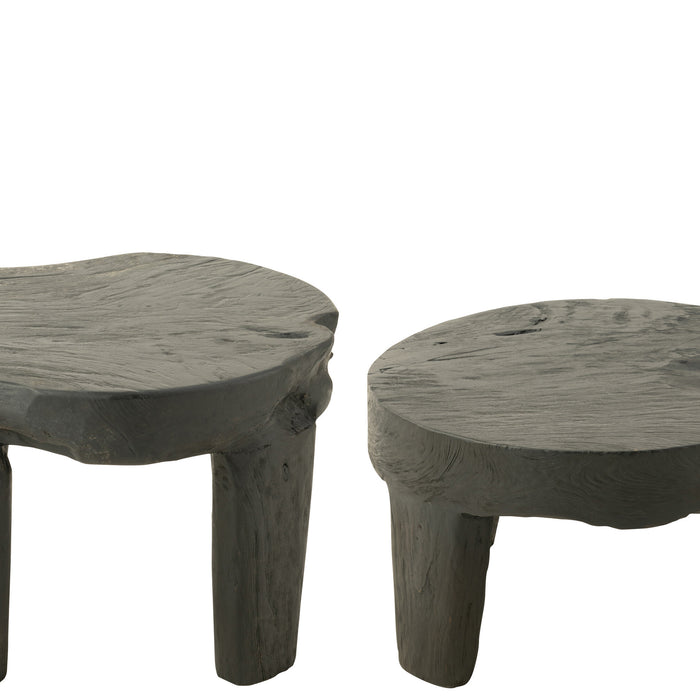 J-Line tafel Rond - hout - zwart - set van 2