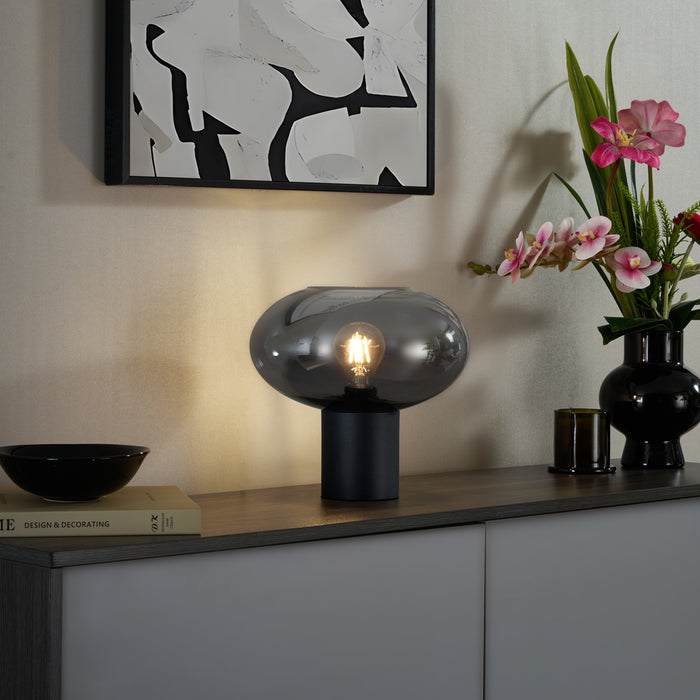 QAZQA Design tafellamp zwart met smoke glas - Umbrella