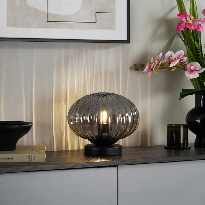 QAZQA Design tafellamp zwart met smoke glas - Mochi