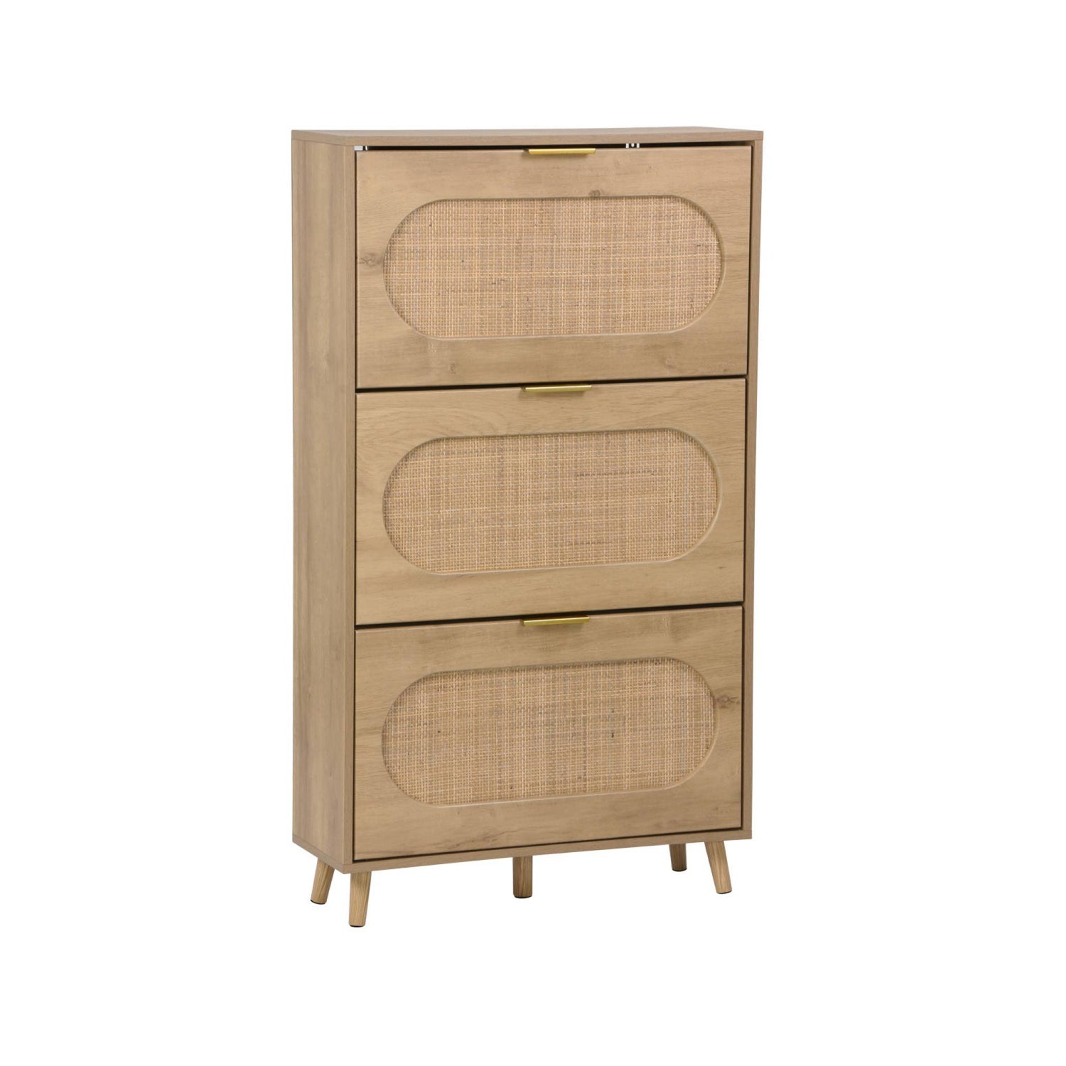 sweeek - Schoenenkast hout en vlechtwerk decor 3 laden