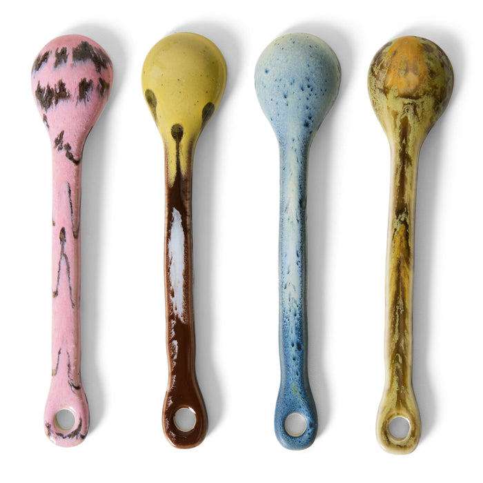 HKliving 70's Ceramics Lepels Set van 4 - L 12,5 cm - Sketch