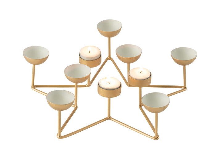J-Line theelichthouder Ster - metaal- wit|goud