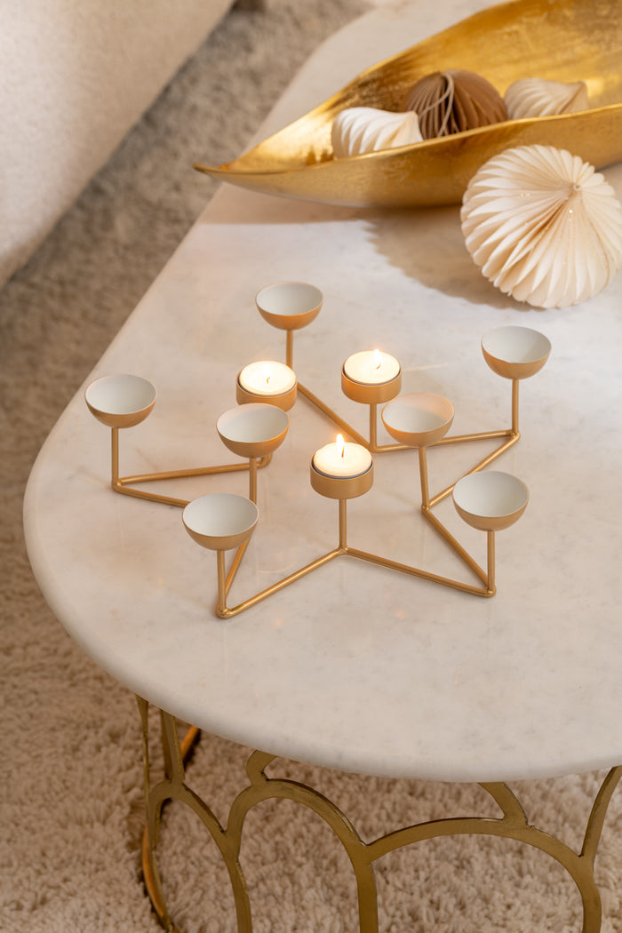 J-Line theelichthouder Ster - metaal- wit|goud