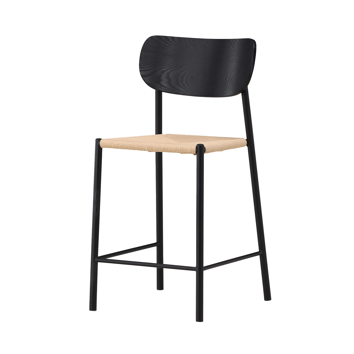Nest living Rian Barkruk Met Rotan Zitting Zwart - 67 cm