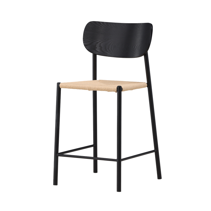 Nest living Rian Barkruk Met Rotan Zitting Zwart - 67 cm