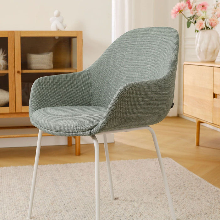 Nolon Nora-Mae Eetkamerstoel Saliegroen - Armleuning - Witte Poten