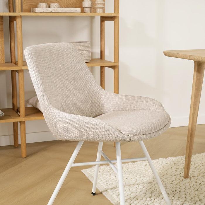 Nolon Noa-Isa Eetkamerstoel Beige - Stof - Wit Onderstel