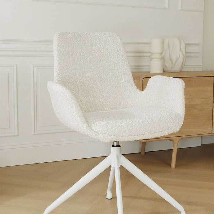 Nolon Nola-Eef Eetkamerstoel Bouclé Beige - Draaibaar Wit Onderstel