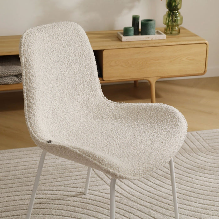 Nolon Nora-Fé Eetkamerstoel Bouclé Beige - Stof - Witte Poten