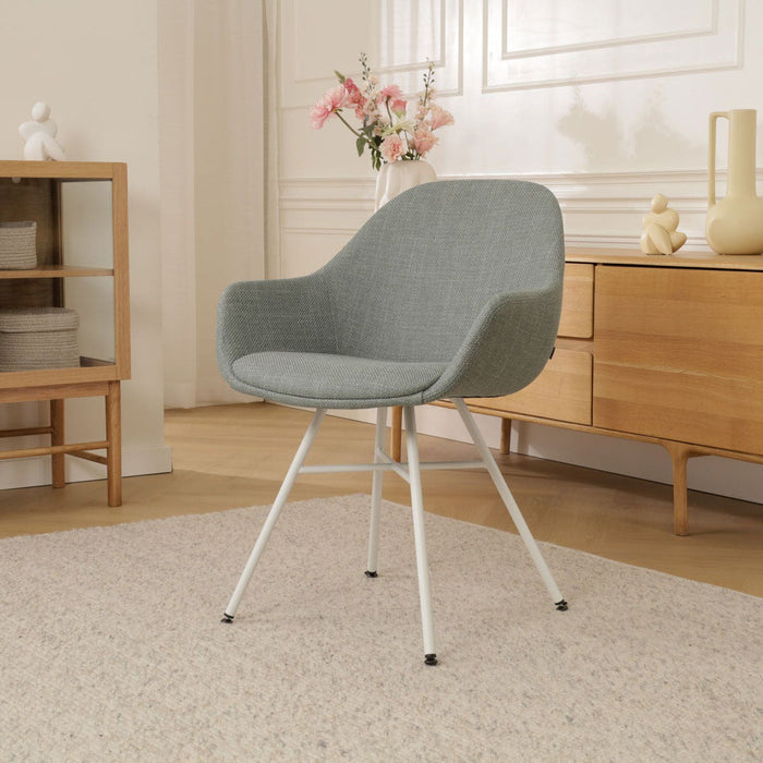 Nolon Noa-Mae Eetkamerstoel Saliegroen - Armleuning - Witte Poten