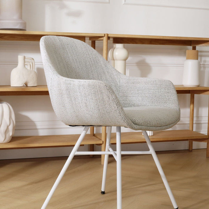 Nolon Noa-Mae Eetkamerstoel Beige Gemêleerd - Armleuning - Witte Poten