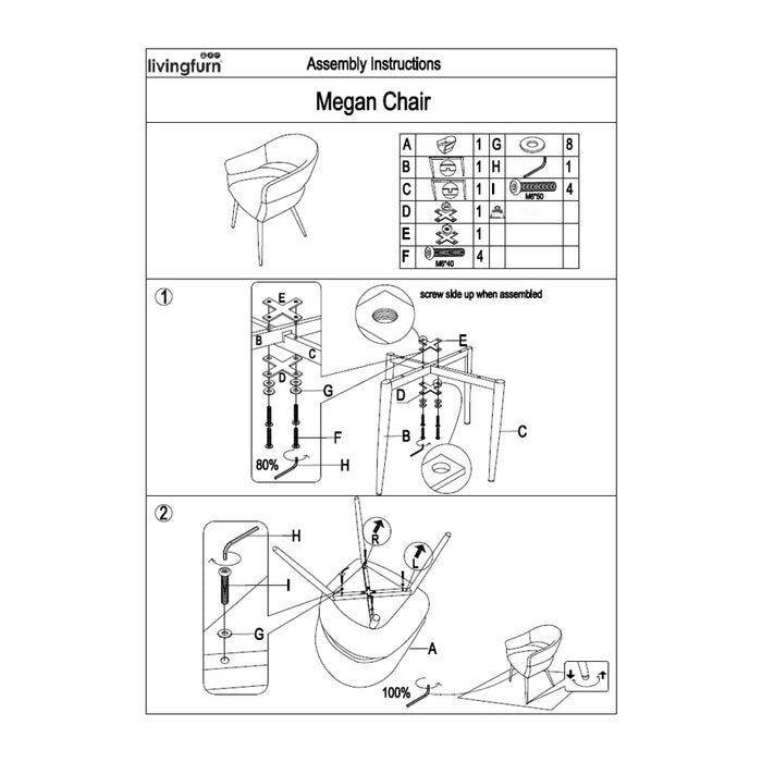 Livingfurn - Eetkamerstoel Megan Bisque Oasis Set van 2 - 62x58x85cm