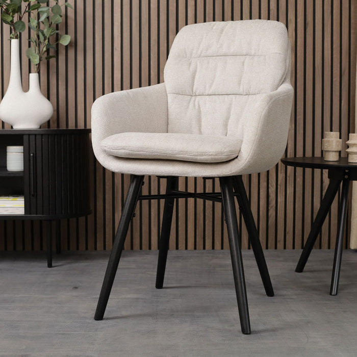 Nolon Nena-Mia Eetkamerstoel Beige - Armleuning - Zwarte Houten Poten