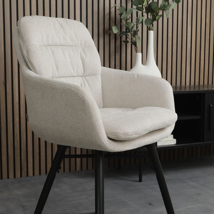 Nolon Nena-Mia Eetkamerstoel Beige - Armleuning - Zwarte Houten Poten