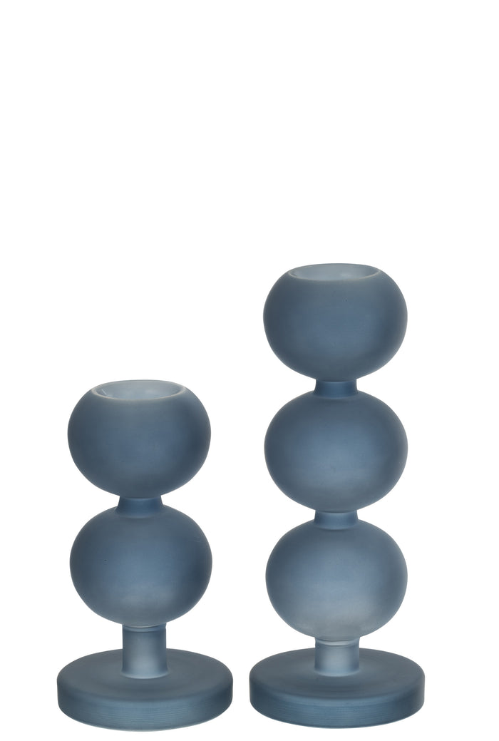 J-Line kandelaar Malik - glas - blauw - set van 2