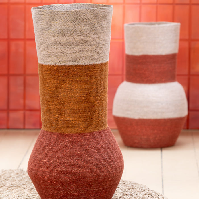 J-Line vaas Strepen - zeegras - naturel|terracotta - 52 cm hoog