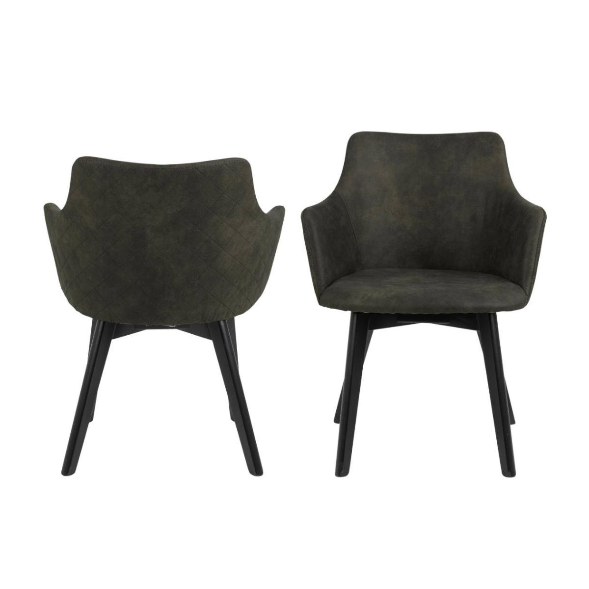 Vanua Eetkamerstoel - Set Van 2 - Olijfgroen Met Mat Zwarte Poten