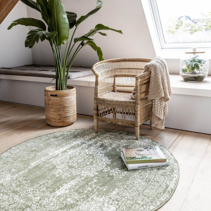 Vintage Vloerkleed Bloom rond - Groen - EVA Interior - 100 x 100 cm