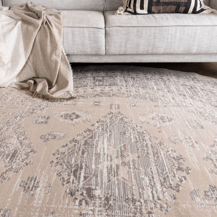 Interieur05 Rond vintage Vloerkleed Aila Zand|Beige - 160 x 160 cm