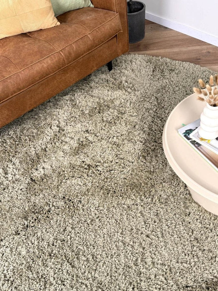 Rond hoogpolig vloerkleed Pilo groen polyester Interieur05