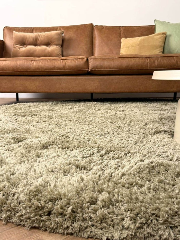 Rond hoogpolig vloerkleed Pilo groen polyester Interieur05