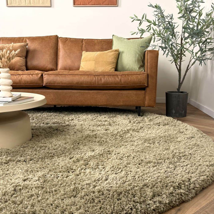 Rond hoogpolig vloerkleed Pilo groen polyester Interieur05