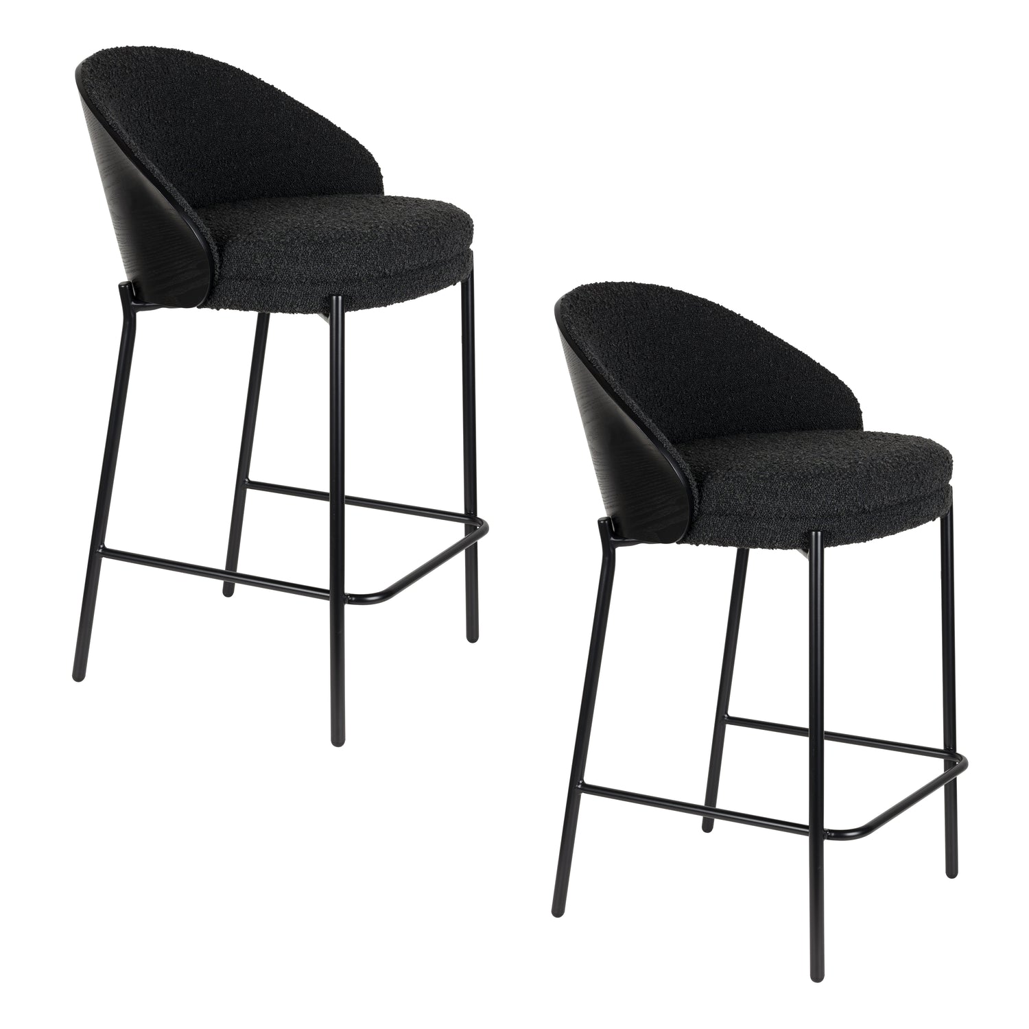 Dutchbone Rodin Counter| Barkrukken Bouclé Zwart - Set van 2