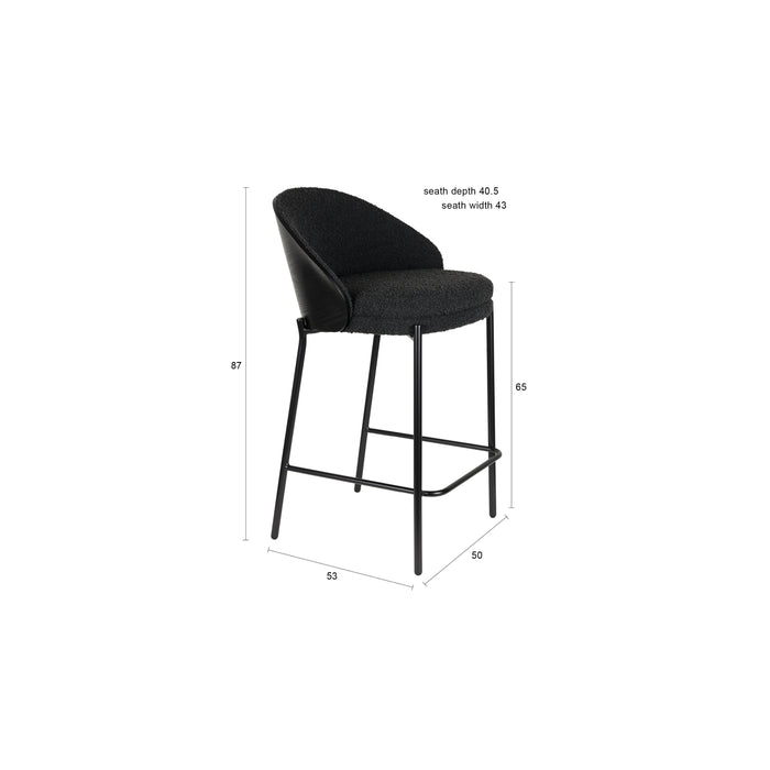Dutchbone Rodin Counter| Barkrukken Bouclé Zwart - Set van 2