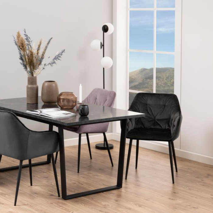 Moala Eetkamerstoel - Set Van 2 - Fluweel Grijsbruin Met Mat Zwarte