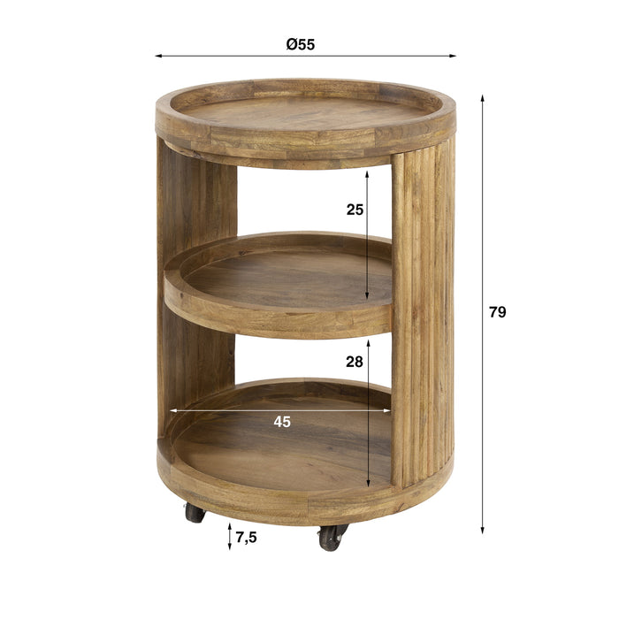 Giga Meubel - Wijntrolley Zand Mangohout - 55x55x79cm - Wave
