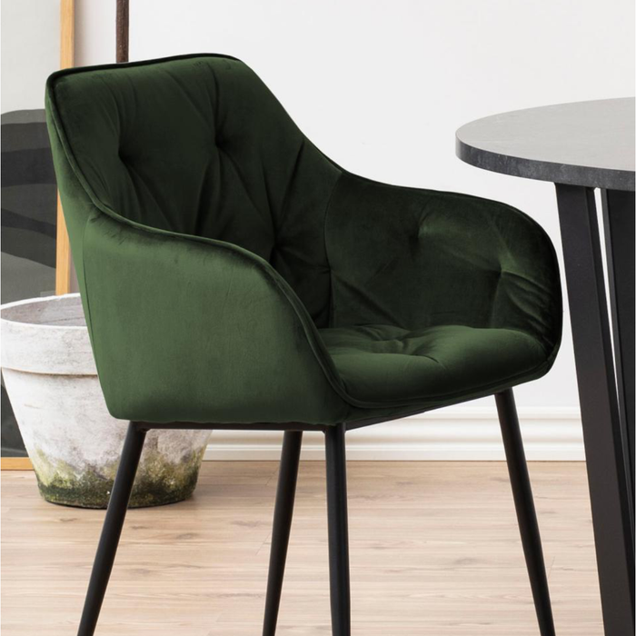 Moala Eetkamerstoel - Set Van 2 - Fluweel Olijfgroen Met Mat Zwarte