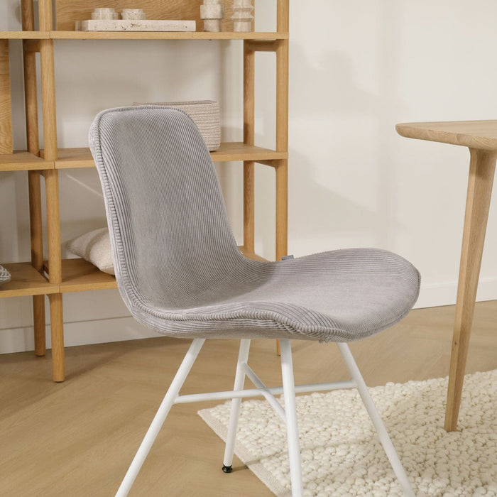 Nolon Noa-Fé Eetkamerstoel Ribstof Warm Grijs - Stof - Wit Onderstel