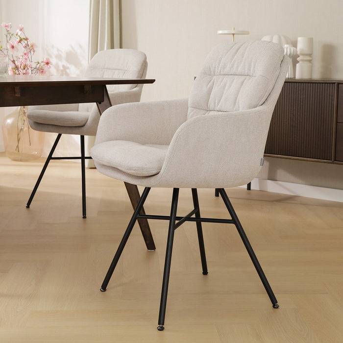 Nolon Noa-Mia Eetkamerstoel Beige - met Armleuning - Zwart