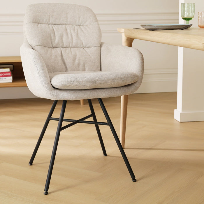 Nolon Noa-Mia Eetkamerstoel Beige - met Armleuning - Zwart