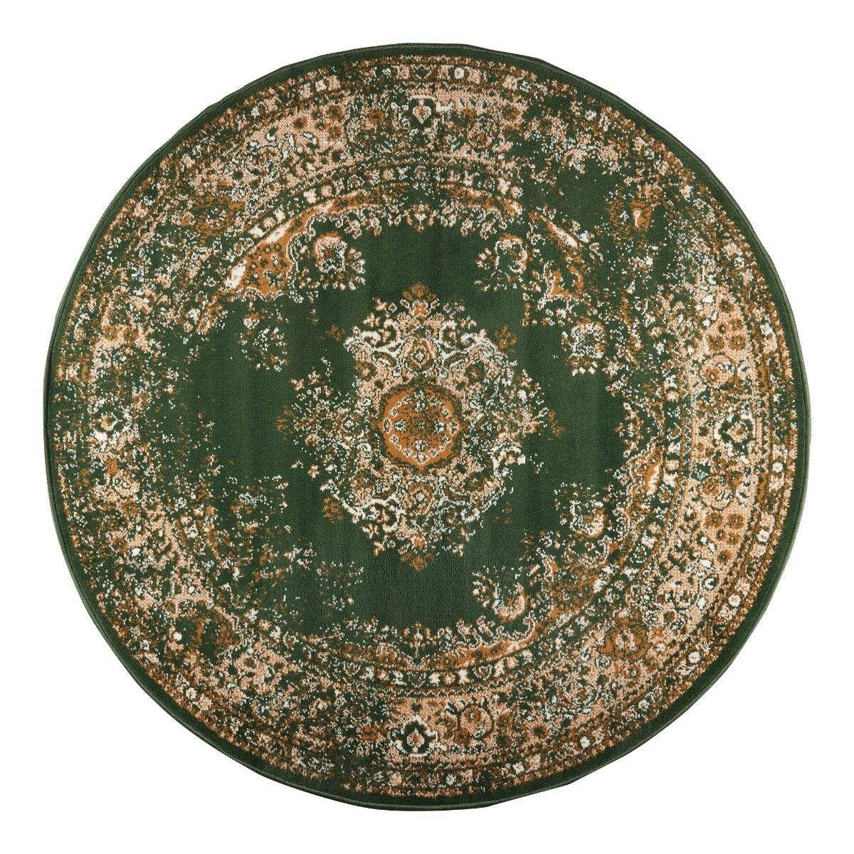 Interieur05 Rond Vintage Vloerkleed Keshan Groen - 120 x 120 cm