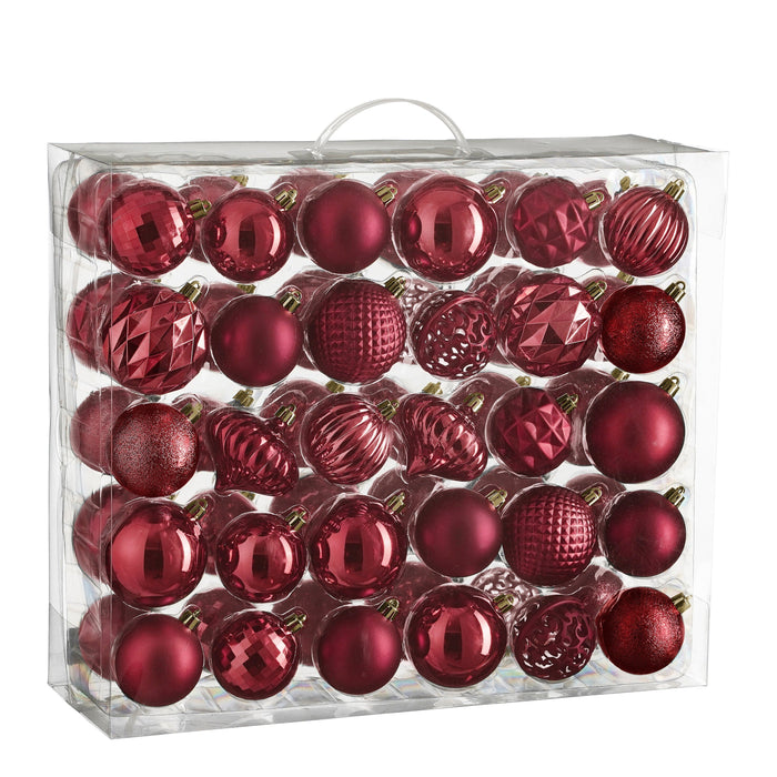 Mica Decorations Kerstballen Set - 60 Stuks - Donkerrood