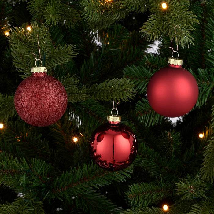 Mica Decorations Kerstballen Set - 26 Stuks - Ø7 cm-Glas-Donkerrood