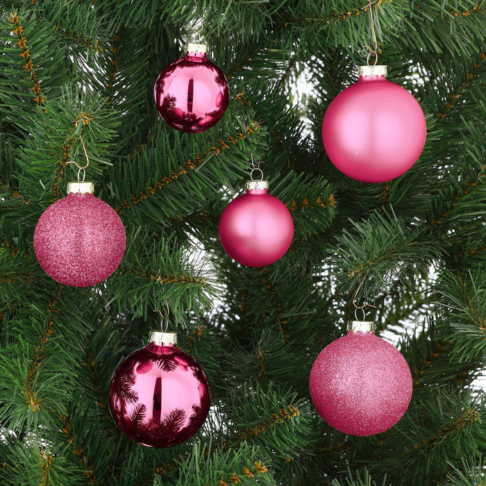 Mica Decorations Kerstballen Set - 26 Stuks - Ø7 cm - Glas - Fuchsia