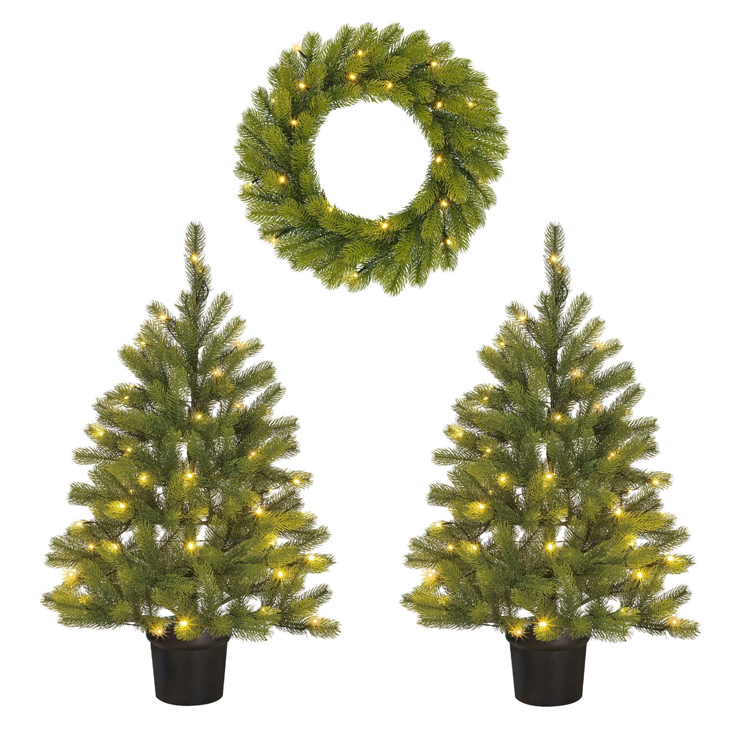 Black Box Trees Nagoya Set van 2 Kerstbomen en 1 Krans - H90 x Ø45 cm
