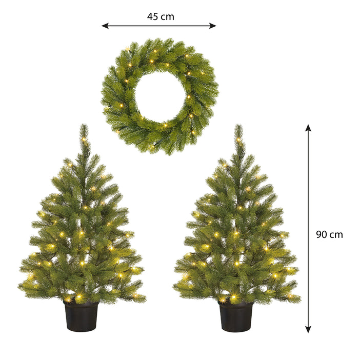 Black Box Trees Nagoya Set van 2 Kerstbomen en 1 Krans - H90 x Ø45 cm