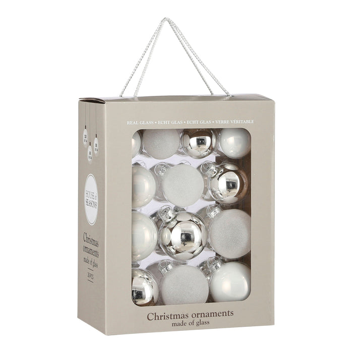 Mica Decorations Kerstballen Set - 26 Stuks - Ø7 cm - Glas - Wit