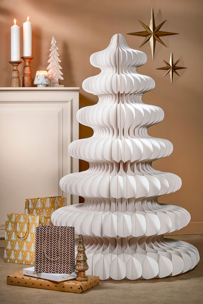 Mica Decorations Decoratie Kerstboom - H153 x  Ø104 cm - Papier - Wit