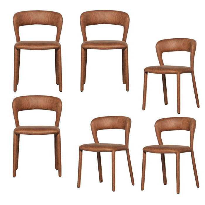 WOOOD Noble Eetkamerstoelen - Leerlook - Cognac - Set van 6