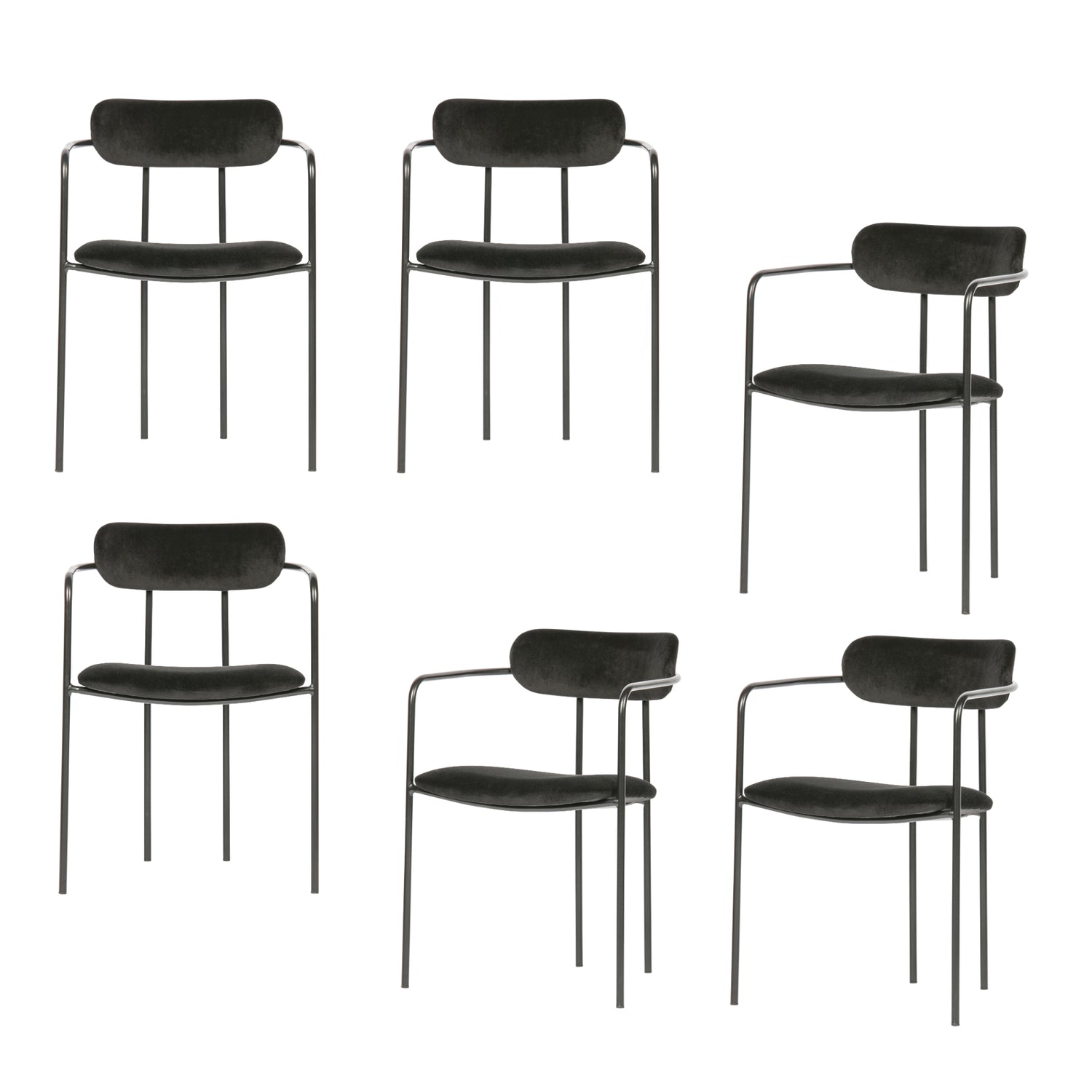 WOOOD Ivy Eetkamerstoelen - Fluweel - Zwart - Set van 6